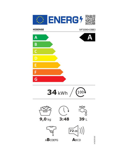 Hisense WF3S9043BB3 White Πλυντήριο Ρούχων