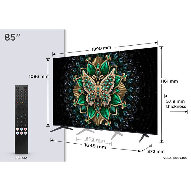 TCL QD Mini-LED 85C6K 85" Τηλεόραση 4K Google TV