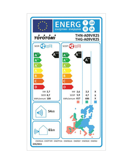 Toyotomi THN THG A09VR25 VR 9.000 BTU/h Κλιματιστικό Inverter