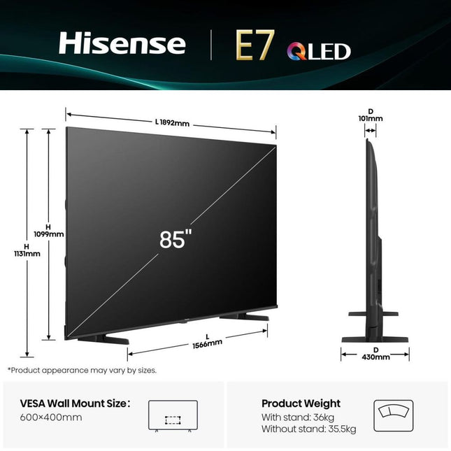 Hisense QLED 85E7Q 85" Τηλεόραση Smart 4K