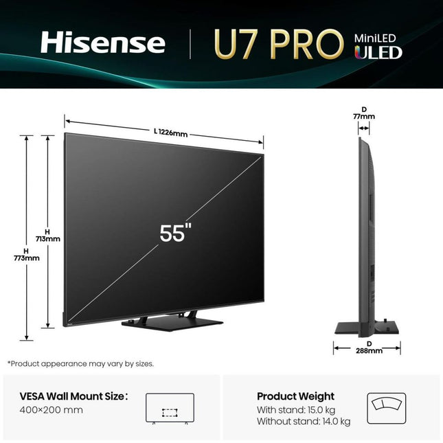 Hisense Mini-LED 55U7Q Pro 55'' Τηλεόραση Smart 4K